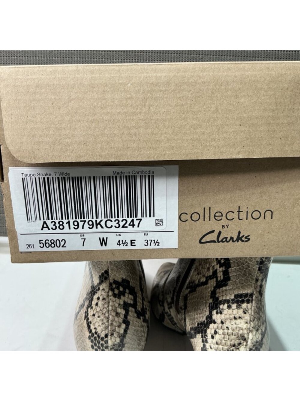 Clarks Collection Heeled Booties Linvale Judith Taupe Snake NEW 7 W - Picture 5 of 6